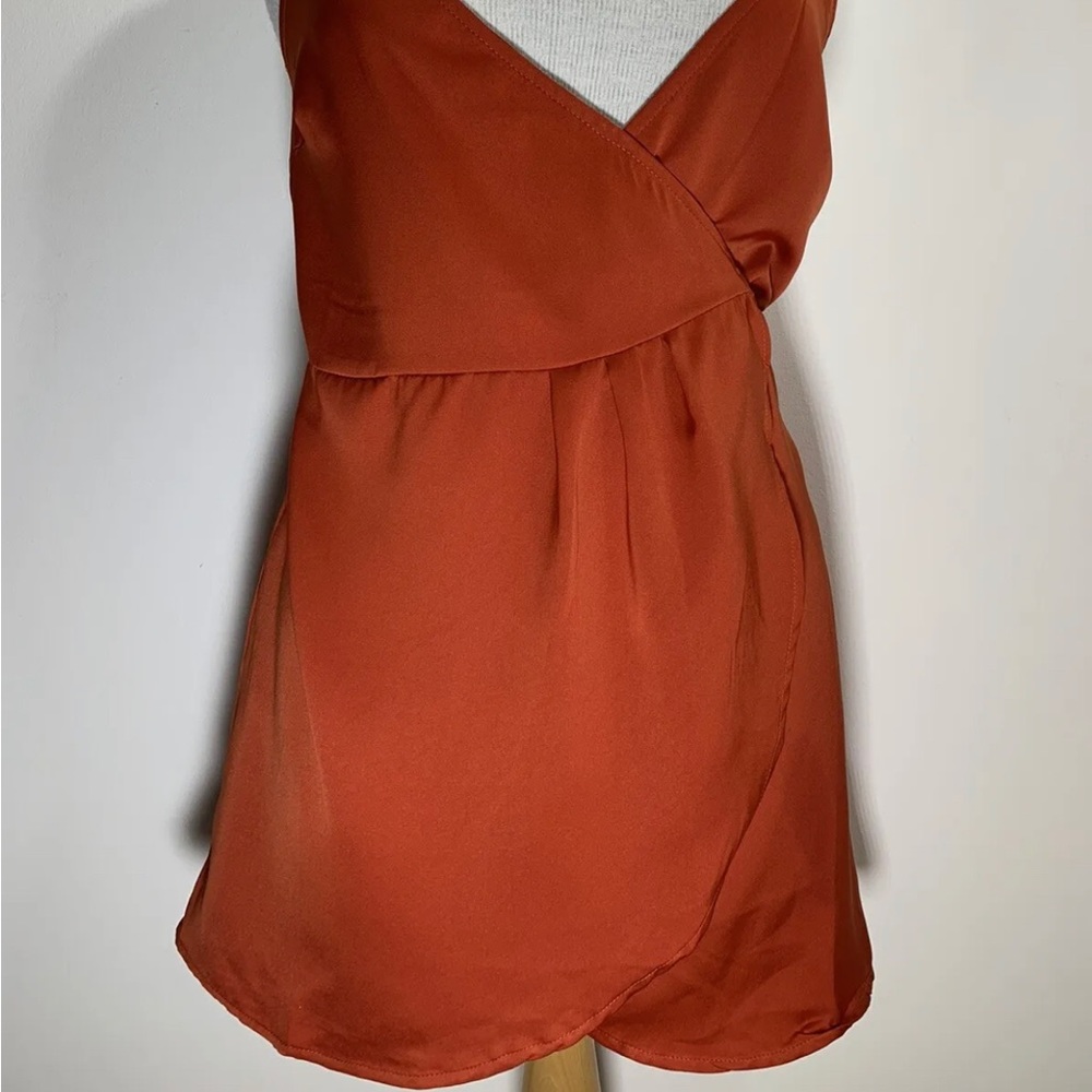 Motel Rocks Red Dress Furia Satin Rust Party Dress V-Neck Wrap Size XS UK 8 - Picture 4 of 8